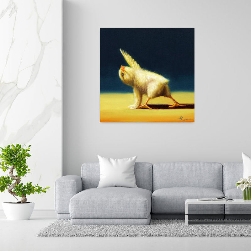 Art urbain contemporain à angle latéral avec poussin de yoga, H 48 po x l 48 po