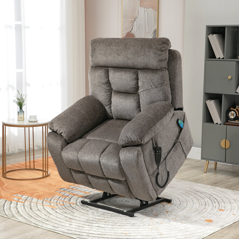Stoehrs Extra Wide Lay Flat Recliner 400 lbs, Dual Motor Power Lift Recliner Chair for Elderly, Dark Gray Chenille