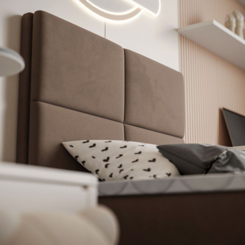 Upholstered Bed with Mattress, 90cm W x 200cm L, Light brown