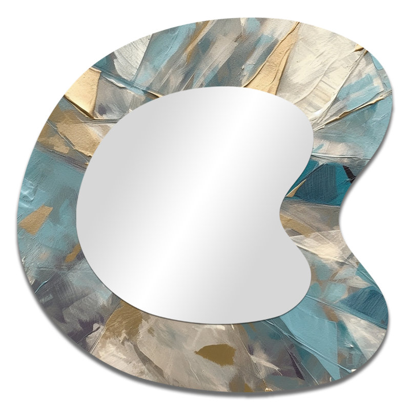 Fijon Blue Gold Transcendent Liquid Ink I - Marble Irregular Shape Unique Wall Mirror Decor, Blue Asymmetrical Large Mirror, Printed Metal Art