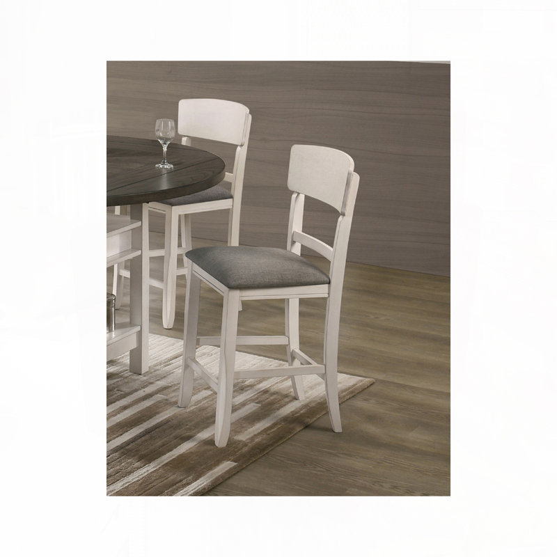 Ensemble de tabourets de bar rembourrés en tissu avec dossier en bois, pieds en bois, Blanc