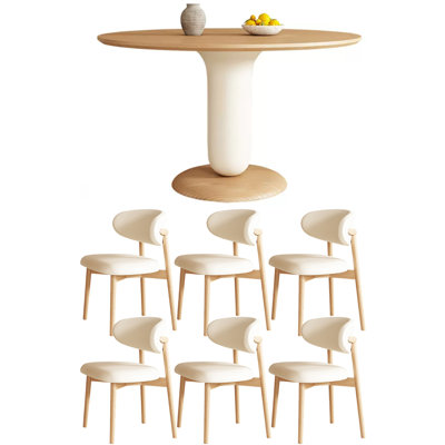 6 - Person Solid Wood Top Pedestal Dining Set