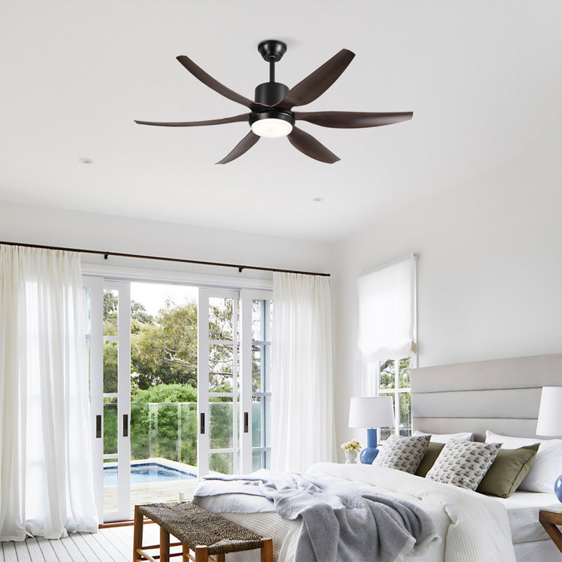 56"  Matte Black Ceiling Fan With LED Light  , Tan
