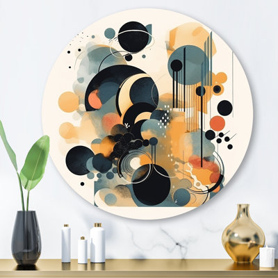 Art mural rond noir et doré Zen in Brushstrokes II - Minimalisme abstrait