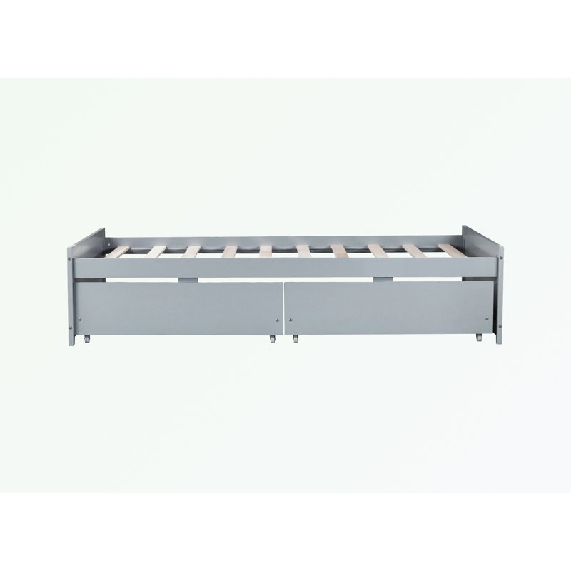 Lit simple avec 2 tiroirs, gris