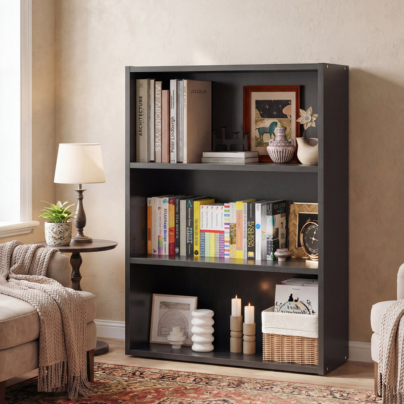 Adjustable Wooden Standard 3-Tier Bookcase, Black, (3 Shelves) 32"H x 23.8"W x 9.2"D