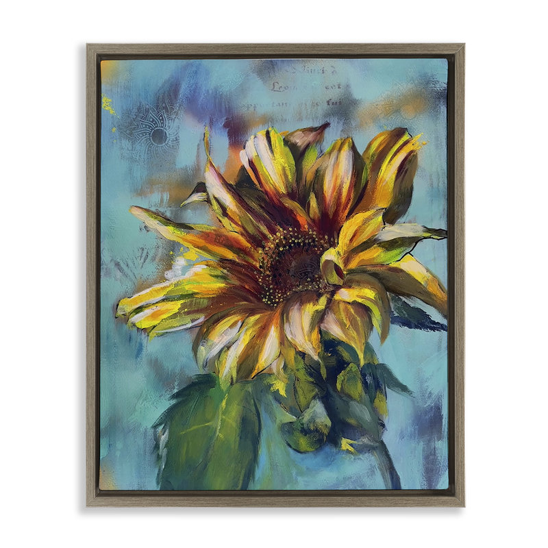 «Finding Spring Sunflower Floater», art mural par Linda McClure, Cadre flottant orme Montalcino, H 21 po x l 17 po