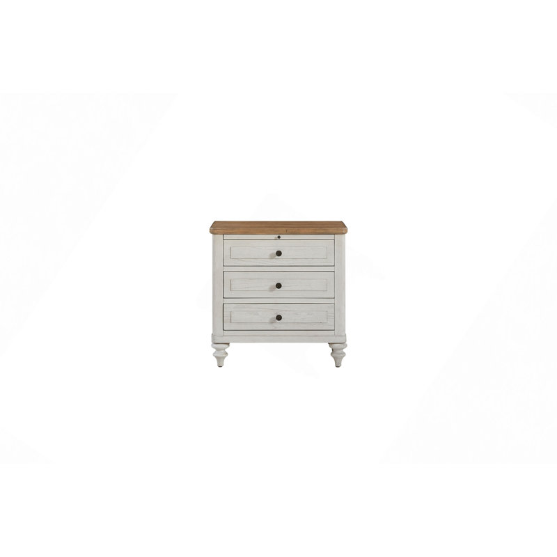 Table de chevet 3 tiroirs avec USB - Ciment et sable