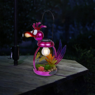 16"H Solar Metal Flamingo with Enclosed LED Lights