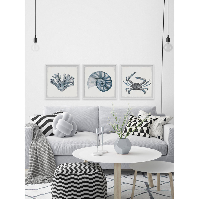 Lage bleu-gris-bleu triptyque, H 32 po x l 32 po x P 1,5 po