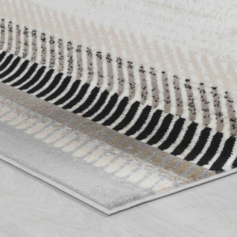 Tapis intérieur rayé beige / brun 5 pi x 8 pi (5 pi 3 po x 7 pi 7 po) Branch Orion, tapis contemporain, à poils courts et résistant aux taches