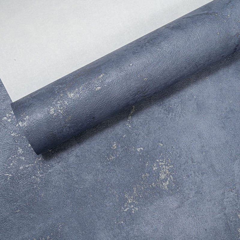  Navy Gold - Mottled Effect Plain Metallic Industrial Stone - Concrete Solid Textured - Heavy Duty Paste The Wall Wallpaper