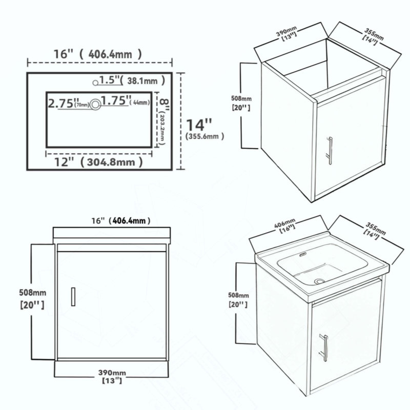 Meuble-lavabo flottant 16 po avec lavabo, porte à fermeture en douceur, lavabo en céramique, contreplaqué, White