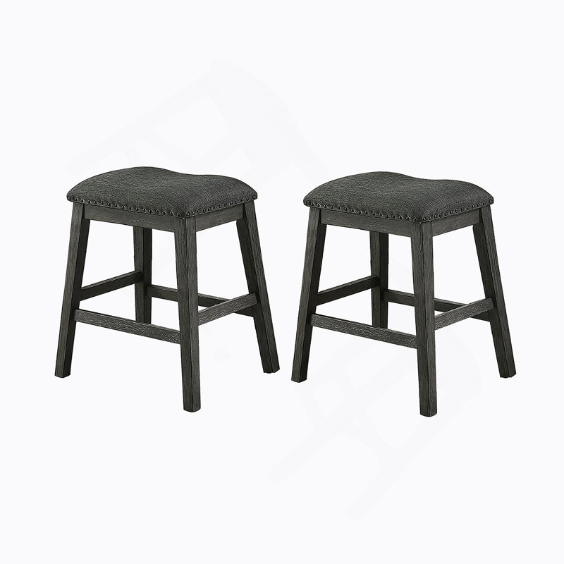 Tabouret de comptoir rembourré en tissu de lin, gris foncé (ensemble de 2)