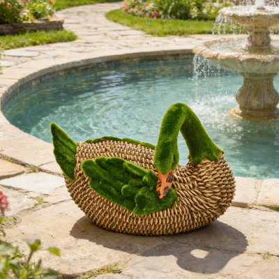 Easter Moss & Rattan Duck Decor  - Whimsical Spring Duck Figurine For Home, Table, Or Garden - Cute Easter Holiday Decorations