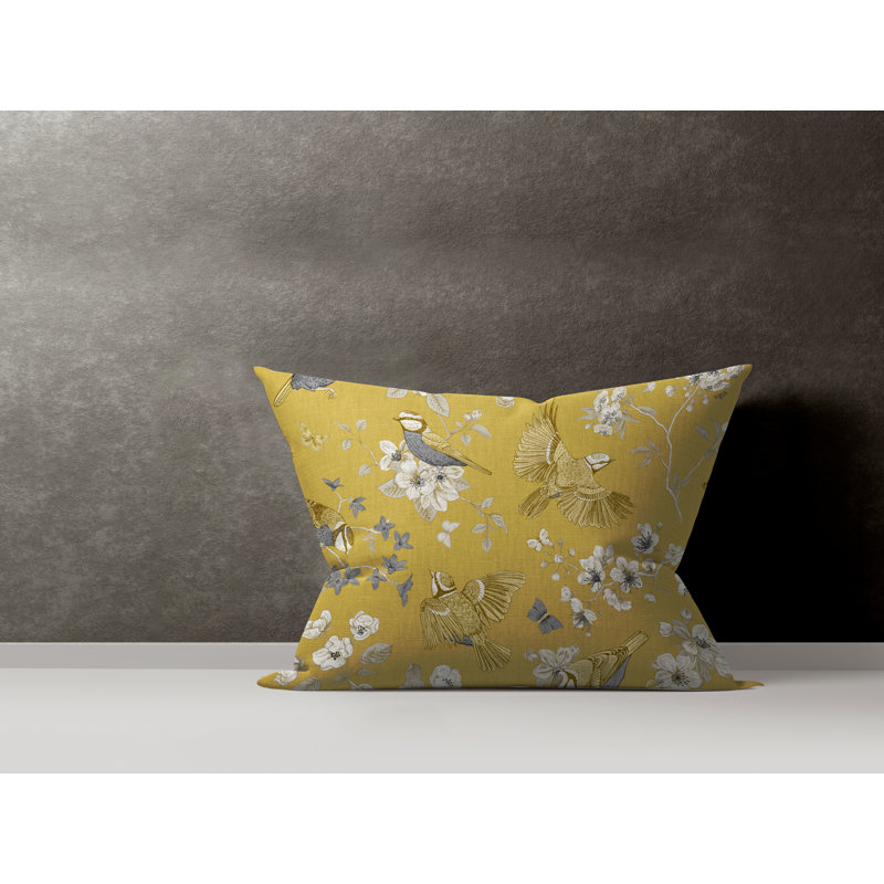 Floral Cotton Reversible Throw Pillow, Yellow