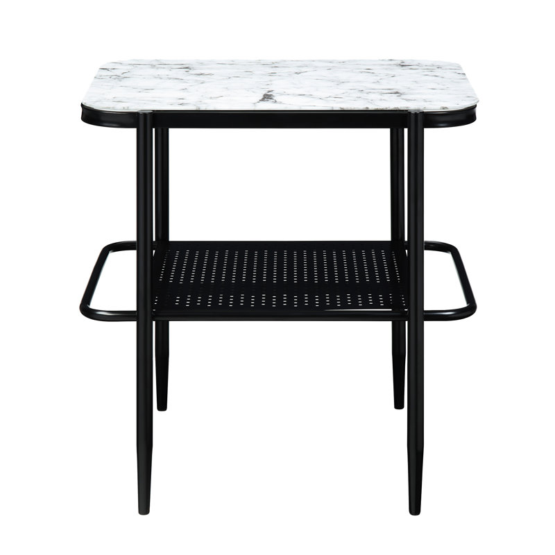 Élégante table d'appoint 3 pièces: plateau en verre trempé et plateau de rangement en marbre blanc de style moderne et élégant