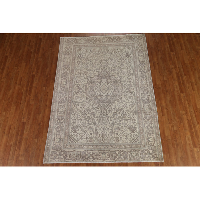 One-of-a-Kind Rectangle 6'4'' x 8'10'' 1960s Rectangle Wool Area Rug in Beige