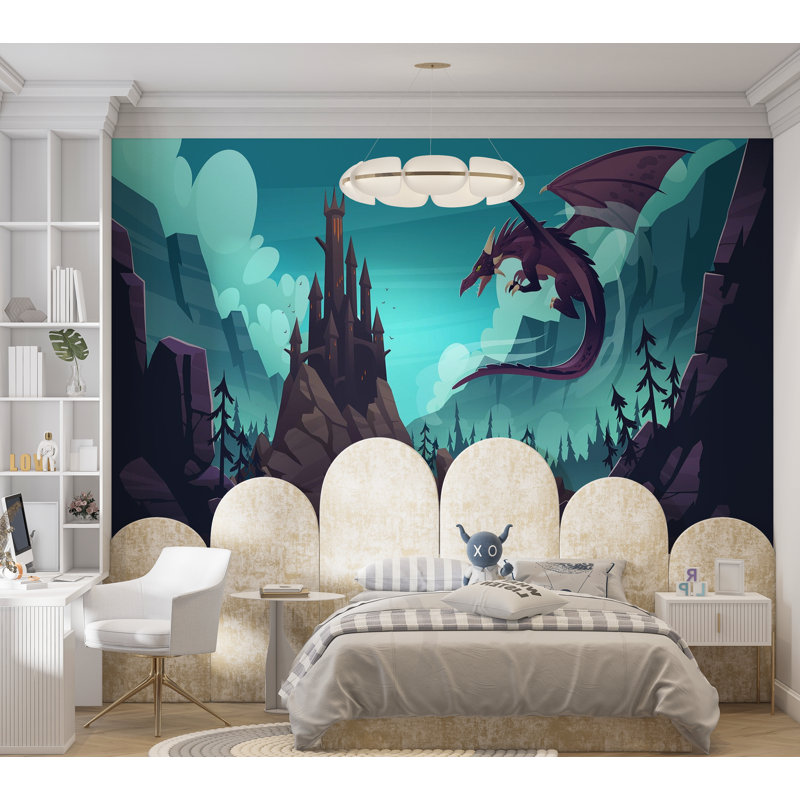 Papier peint de qualité supérieure - Château dragon fantastique, L 108 po x l 150 po