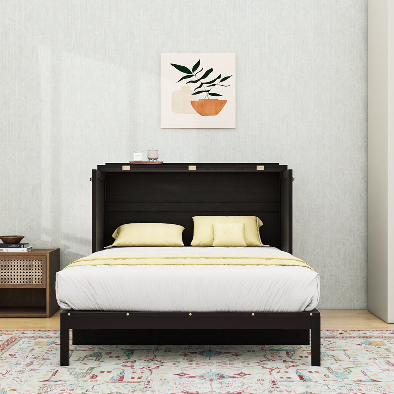 Lit escamotable en bois avec tiroirs