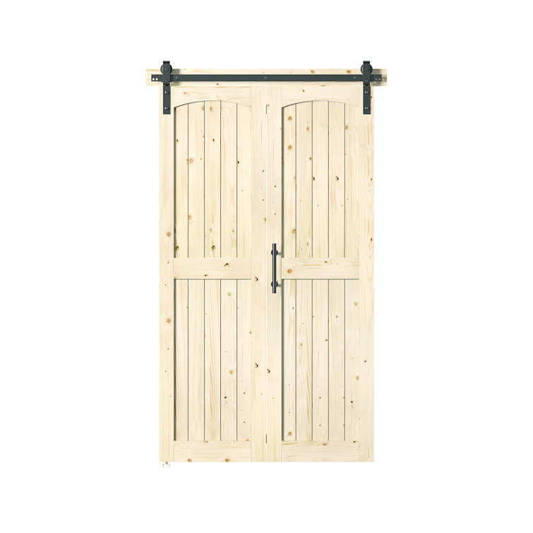 84'' Assembled Solid Wood Bi-Fold Barn Doors with Installation Hardware Kit