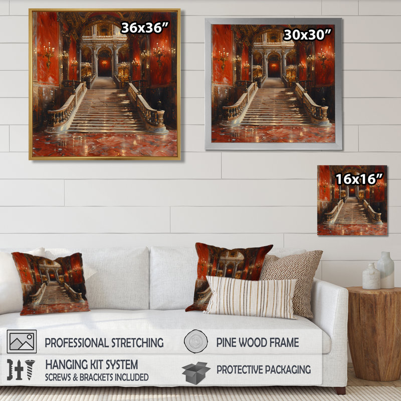 Rouge, or, entrée élégante, Opéra I - art mural maisons d'opéra, Toile encadrée noire simple, H 36 po x l 36 po x P 1,5 po