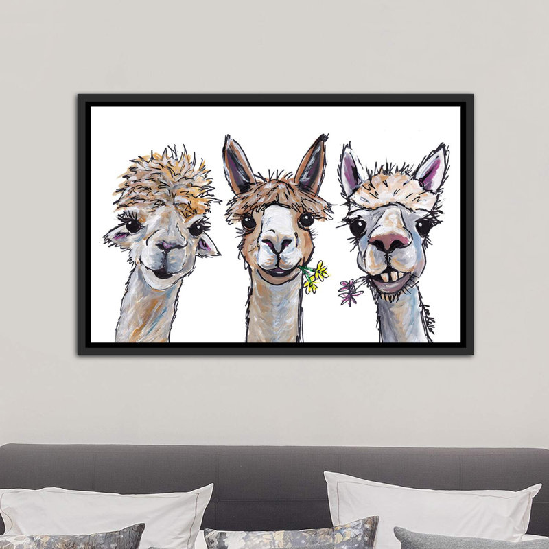 «Alpacas Trio II», reproduction de photo, H 18 po x l 26 po x P 1,5 po, Cadre noir vieilli