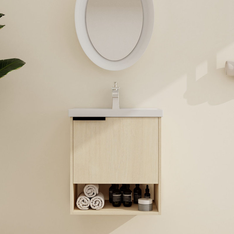  Ensemble de meuble-lavabo mural 20 po à une porte avec lavabo en céramique blanc Tarragona