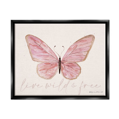 Live Wild & Free Pink Butterfly Black Framed Floater Canvas Wall Art by Stephanie Workman Marrott