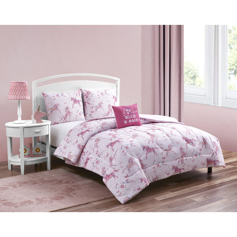  Ensemble d'édredon réversible en microfibre rose moderne et contemporain, Édredon simple + 1 taie décorative + 2 coussins