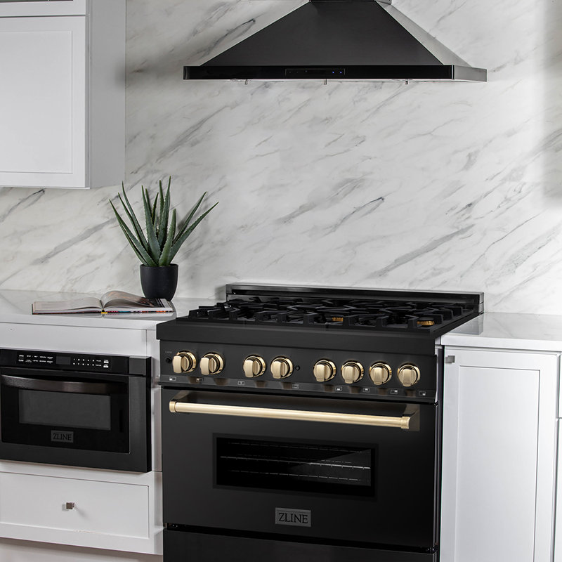 ZLINE Autograph 36" Legacy Dual Fuel Range, Gold Black Stainless Steel