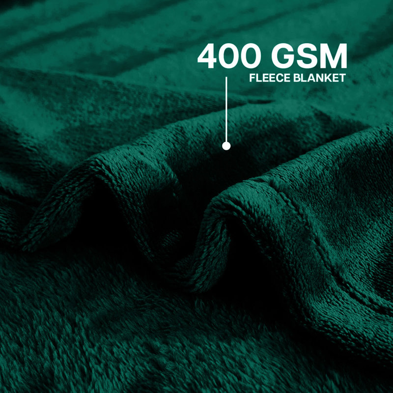 Ultra Soft Plush Faux Fur Reversible Fleece Blanket, 150cm x 200cm, Green Emerald