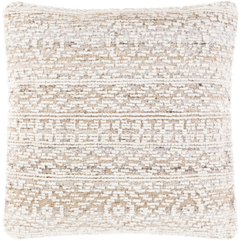 Nobility 100% Cotton Throw Square Pillow, Down, Beige/Gray
