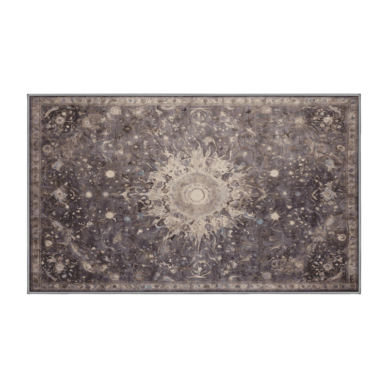 Machine Washable Gray Area Rug, Rectangle 4' x 6'
