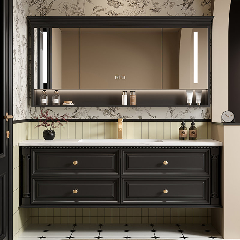 Retro simple American-style bathroom cabinet, 55", Black