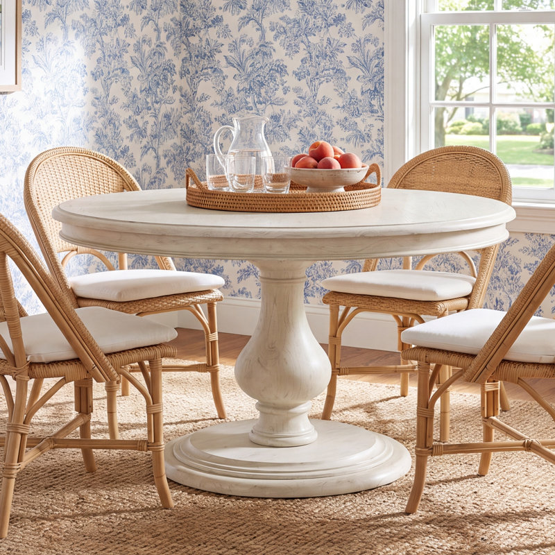 Albia 54" Solid Wood Pedestal Dining Table, Brown