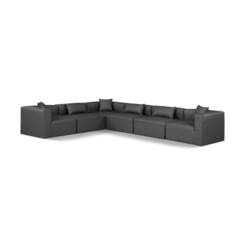 Houswerth Upholstered L-Shaped Sectional Reversible, Charcoal Vegan Leather