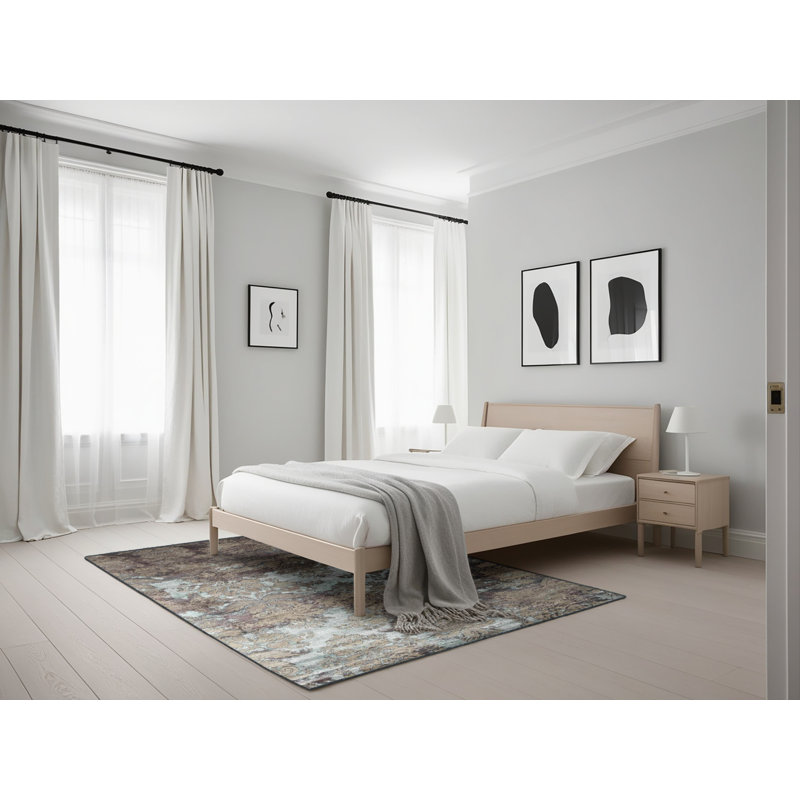Tapis noir/bleu zone contemporaine, Rectangle 5 pi x 7 pi
