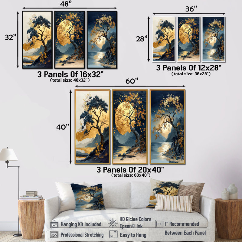 «Twilight Baobab African Tree I» - Collection de reproductions d'art sur toile, 3 pièces, Toile tendue, H 28 po x l 36 po