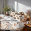 Ensemble de literie 5 pièces Country Farmhouse - Ensemble de housse de couette et de coussins géométriques brun et beige-124288299