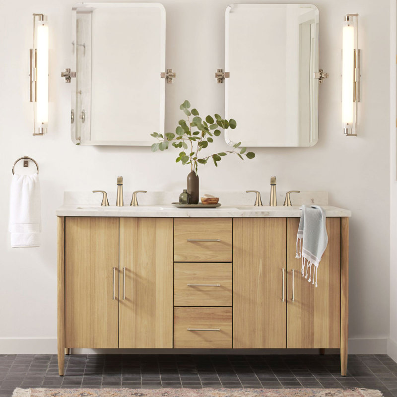 Robinet pour salle de bain à 3 trous et 2 poignées avec ensemble de drain Harmony, Or brossé