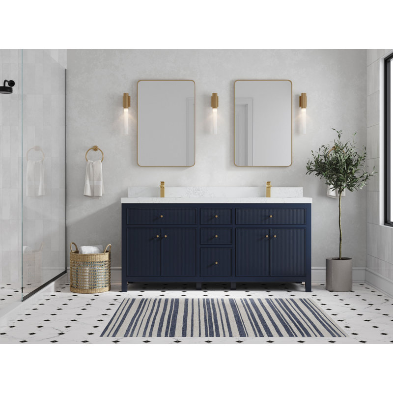 Ensemble de meuble-lavabo double 72 ", Quartz Empira, Marine