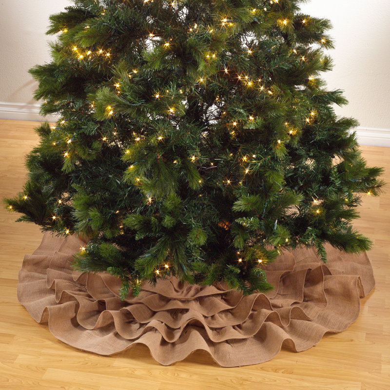 Jupe d'arbre de Noël en jute brun à volants 56 po, Brun
