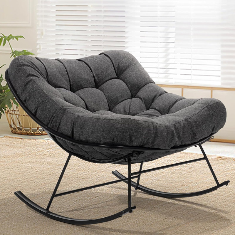 Chaise berçante Carlynne Moon, Gris, Noir mat