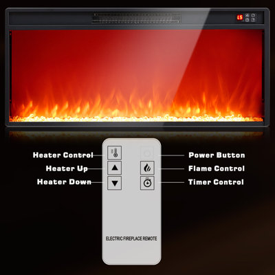 Insertion de foyer électrique 36 po, chauffage de foyer avec télécommande, contrôle de la flamme 3, contrôle du chauffage, faible bruit, minuterie de 6 heures, protection contre la surchauffe, 1400 W, écran tactile 