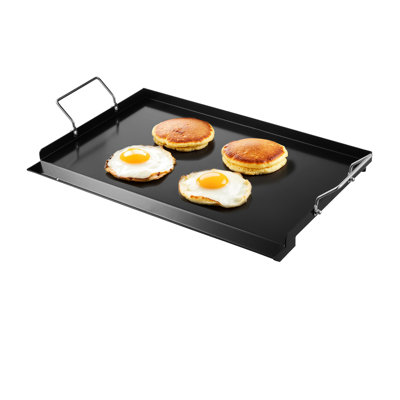 Plaque de cuisson 24 po x 16 po à dessus plat, batterie de cuisine barbecue en acier au carbone avec revêtement, limite de chaleur de 500 po, plaque chauffante à parois latérales en acier, universelle pour barbecue, résistance, bac à graisse