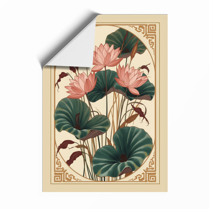 Pink Lotus in Frame Botanical - Framed Print, A4 - 29.7 x 21.0 cm, Unframed