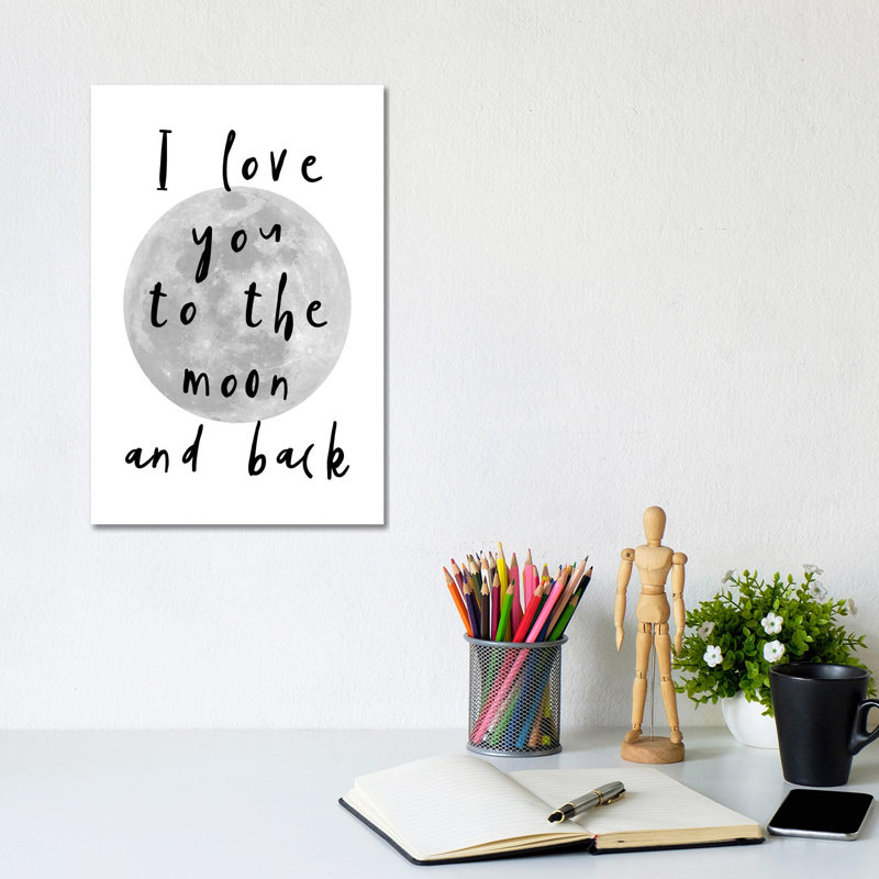 I Love You To The Moon Black - Wrapped Canvas Print, 20.32 cm H x 30.48 cm W