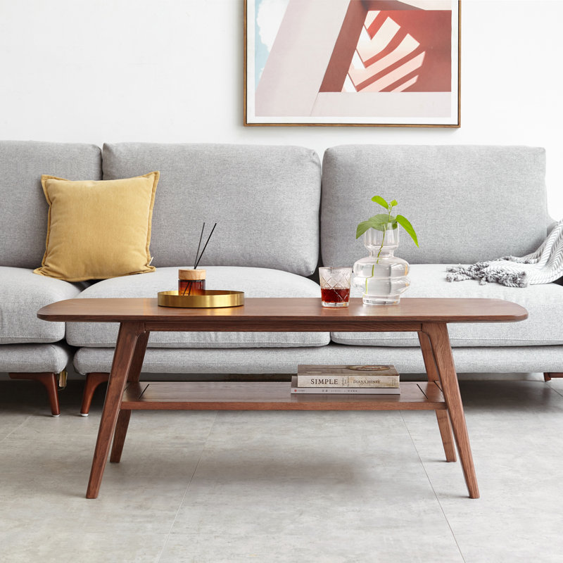 Coffee Table, Soild Wood Coffee Table, 17.32" H x 47.25" L x 22.05" W, Brown Oak