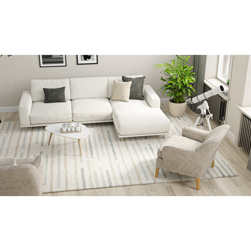 Ivory and Blue Hand-Tufted Wool Rectangular Area Rug